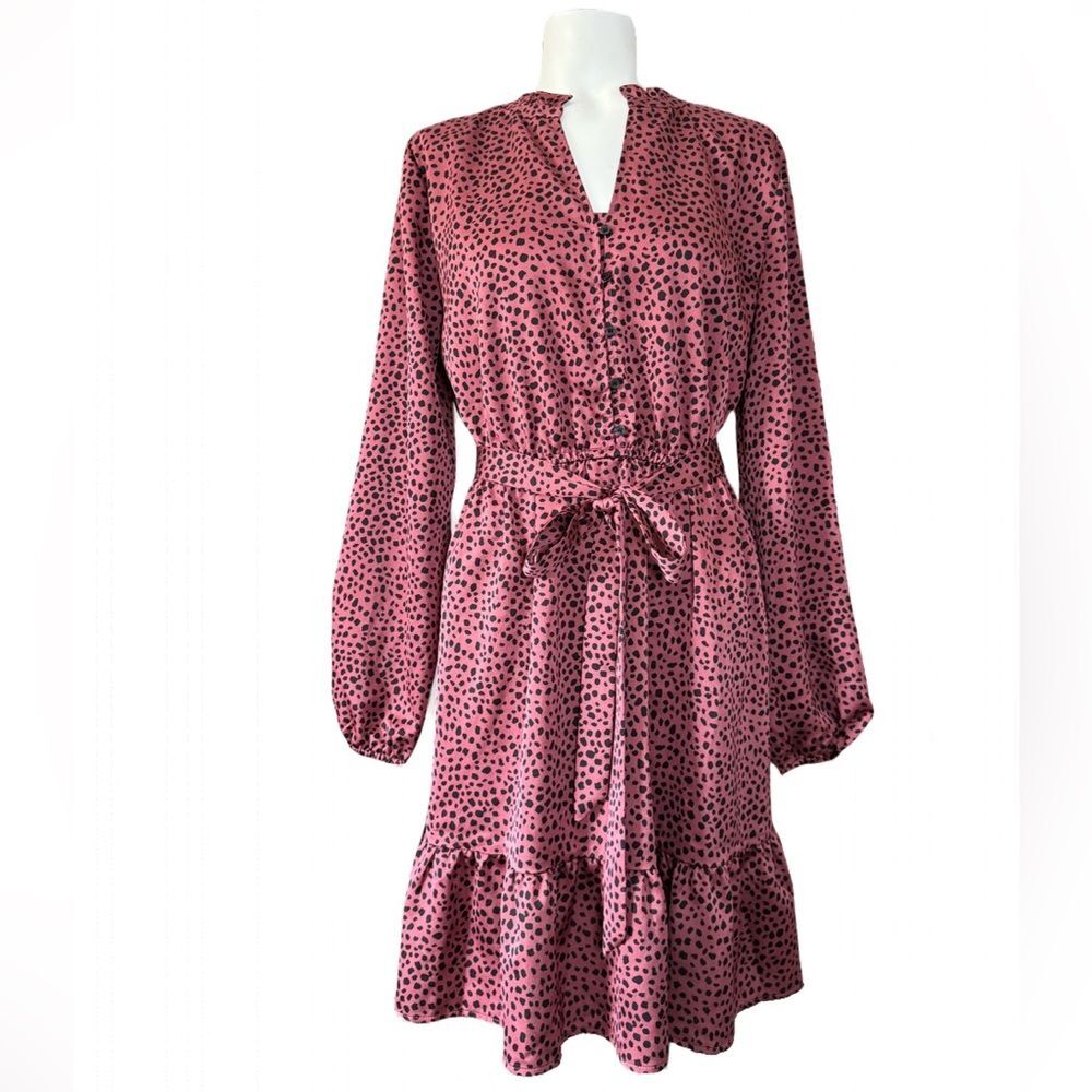 LOFT Pink Black Ruffled Tie Front Dress S Small